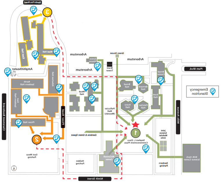 map of the campus evacuation sites